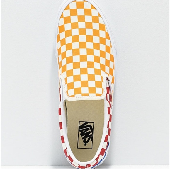 Vans Checkerboard Slip-On Shoes - Red, Blue, Orange - Picture 3 of 9